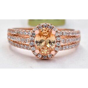 Created 1.47 Cts Yellow Topaz & W/Sapphire Ring 14k Rose Gold Plated (.925)